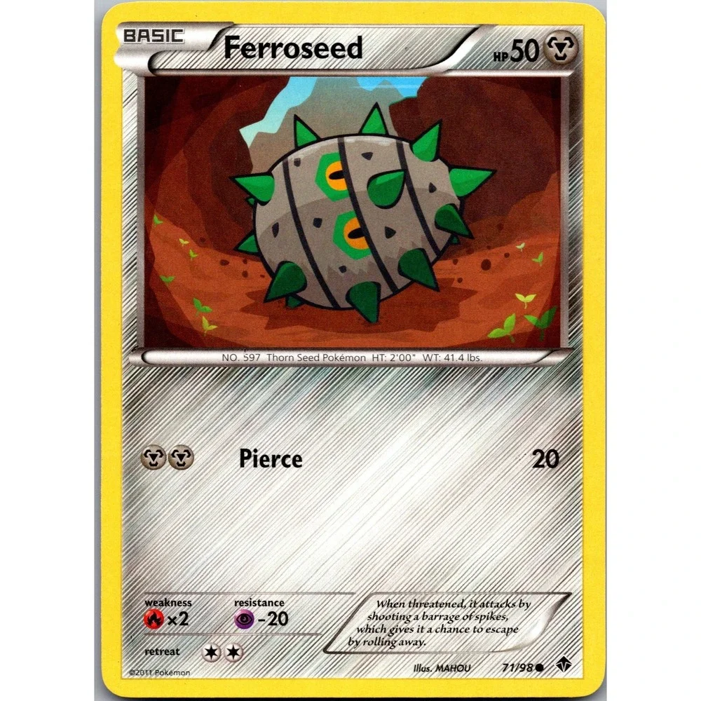 Pokemon Ferroseed 71/98 Black & White Emerging Powers Common Metal Card 2011